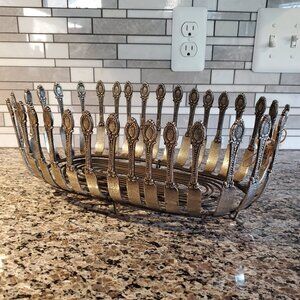 *Donating Soon - Make Offer* Butter Knife Metal Bread Basket by Mud Pie Silver